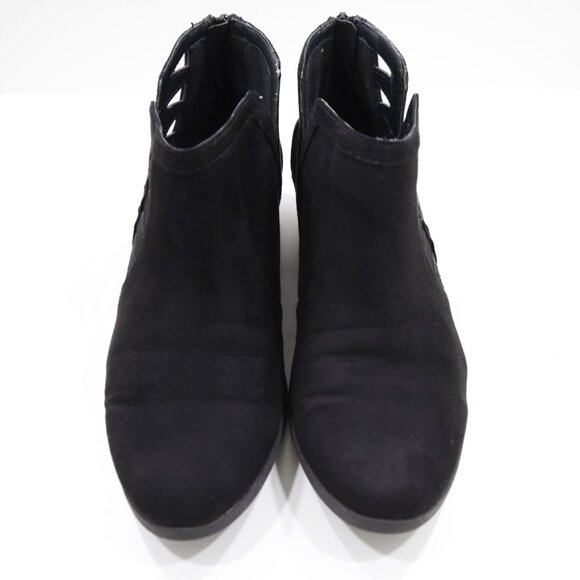 New Directions Aspen Black Suede Cutout 2" Block Heel Ankle Booties - 9 - Picture 6 of 7
